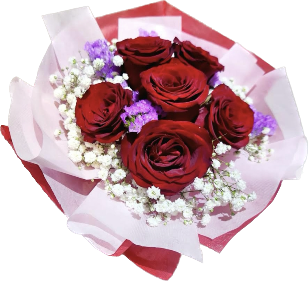 Charming 6 red rose with baby’s breath in a bouquet Online Flower